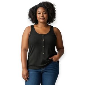 Addition Elle Ribbed Tank Top Size 2X Black on Black Vertical Stripes